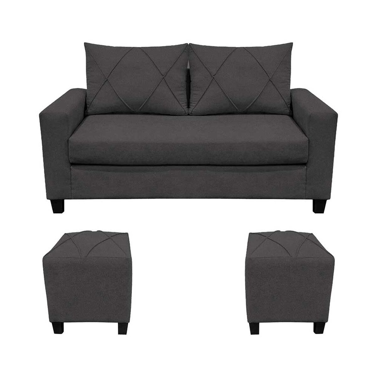 Juego de Living Living Factory Imperio Sofá 2 Cuerpos + Dos Pouf 1 Cuerpo Chocolate