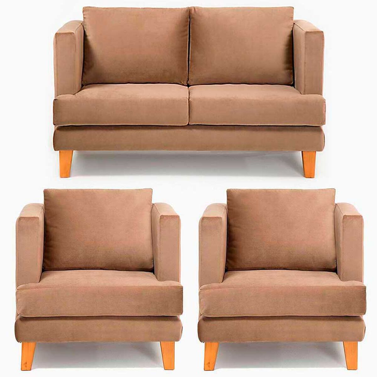 Juego de Living Barra Design Larisa Sof&aacute; 2 Cuerpos + Dos Sillones 1 Cuerpo Beige