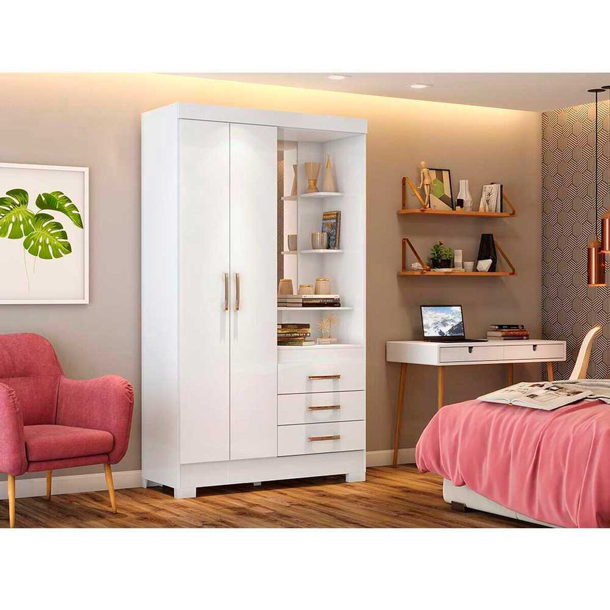 Cl&oacute;set Home Mobili Titan 2 Puertas 3 Cajones Blanco Rosa