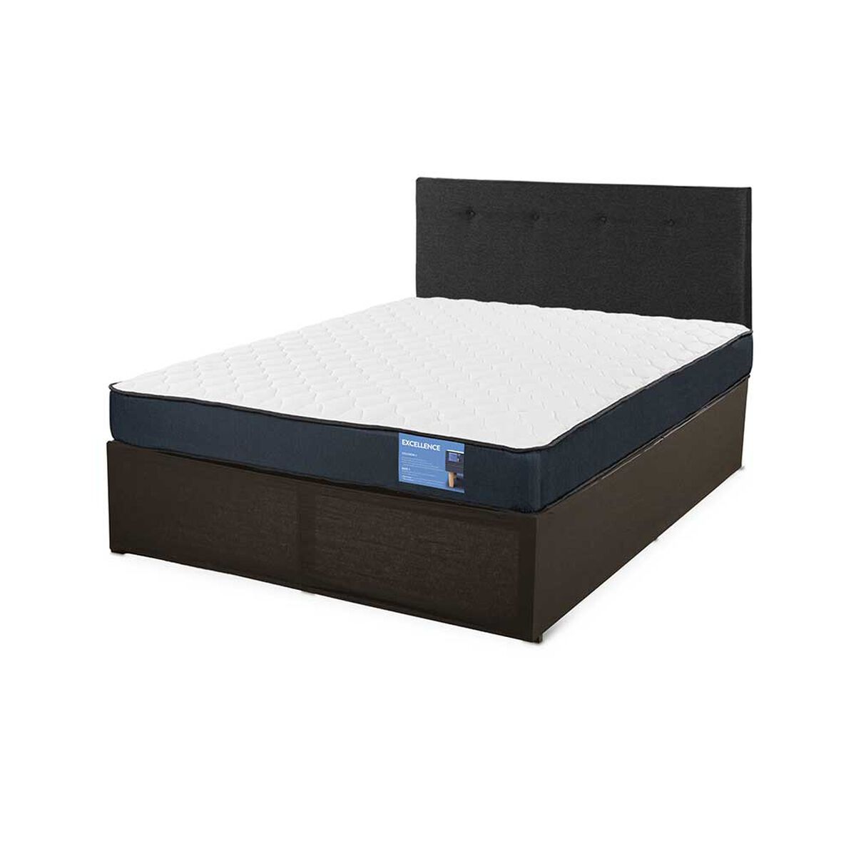 Cama Europea CIC Iron Smart 2 Plazas Excellence + Respaldo Black Tapizado + Faldón