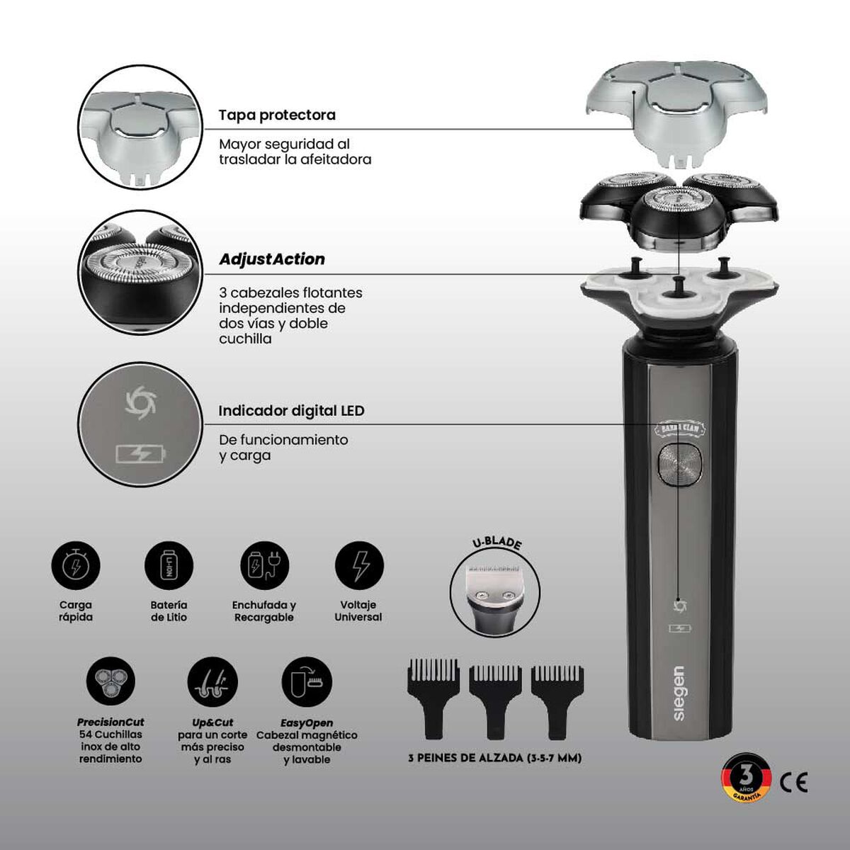 Afeitadora Siegen SG-7215 Trimmer 2 en 1
