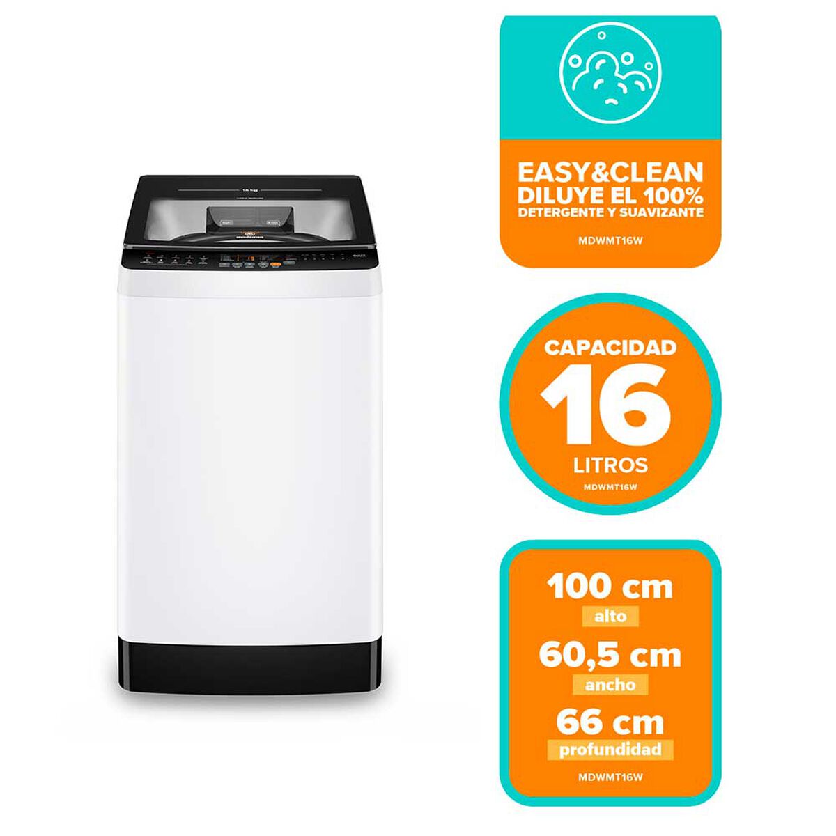 Lavadora Carga Superior Mademsa MDWMT16W 16 kg Blanco