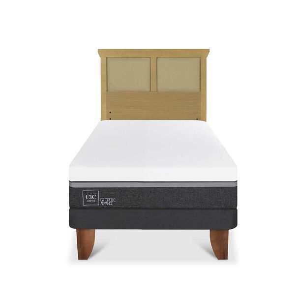 Cama Europea CIC 1,5 Plazas Ortopedic Advance + Respaldo Torino Mostaza