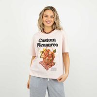 Polera Con Estampado Manga Corta Mujer Icono Rosado