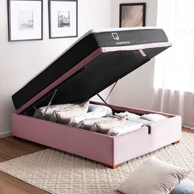 Cama Boxet Latam Home 1.5 Plazas + Colch&oacute;n Resortes Zen Pro Funda Lavable Palo Rosa