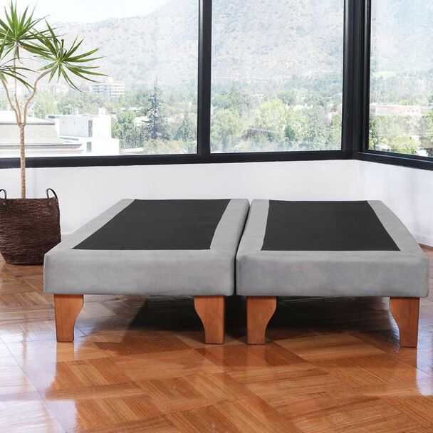 Base Europea Dividida Latam Home 2 Plazas Zen Tela Velvet Gris