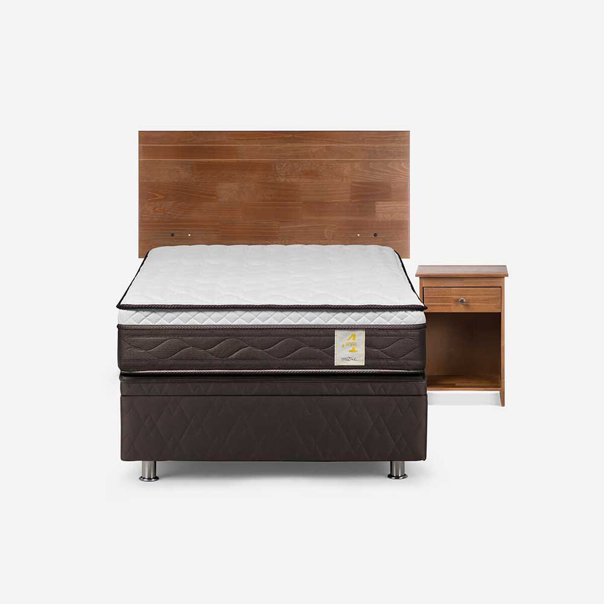 Boxet Rosen 1,5 Plazas New Style 4 Plus + Respaldo + Velador Tabor Caramelo