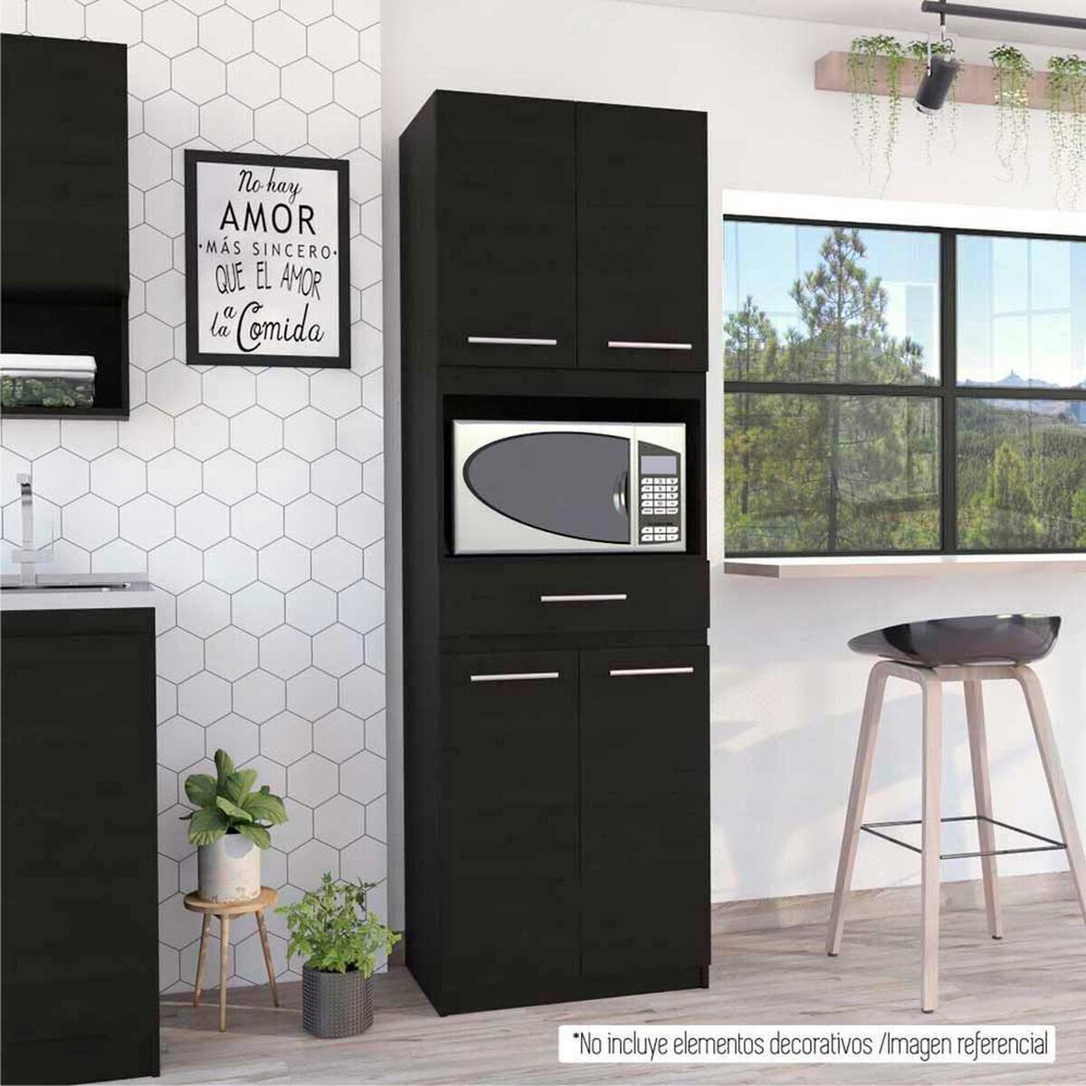 Mueble para Microondas TuHome Manchester 3 Puertas 1 Caj&oacute;n Wengue