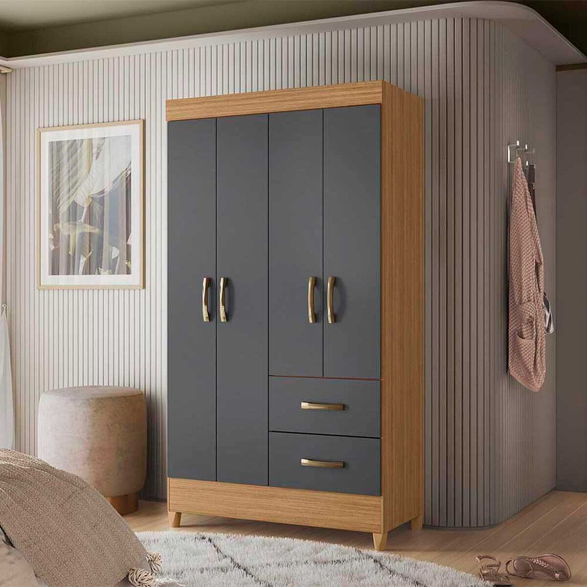 Cl&oacute;set Vekkahome Mobi 4 Puertas 2 Cajones Gris