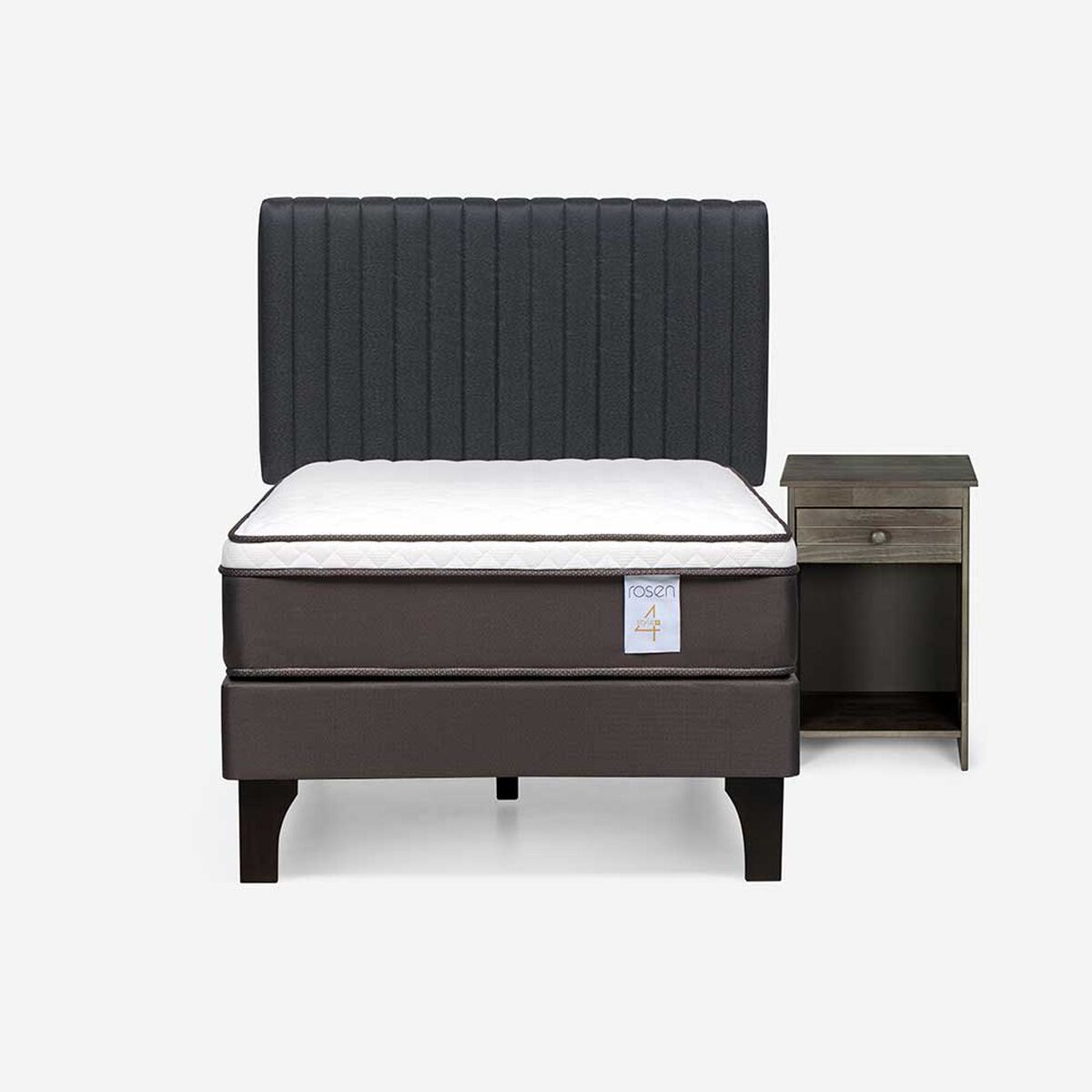 Cama Europea Rosen 1 Plaza New Style 4 + Respaldo + Velador Grafito