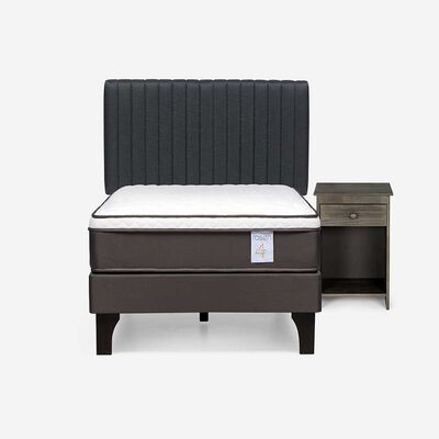 Cama Europea Rosen 1 Plaza New Style 4 + Respaldo + Velador Grafito