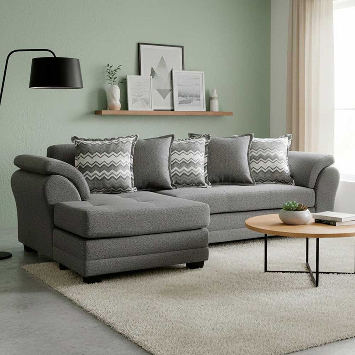 Sofá Seccional Izquierdo Living Factory Mustang 4 Cuerpos Gris