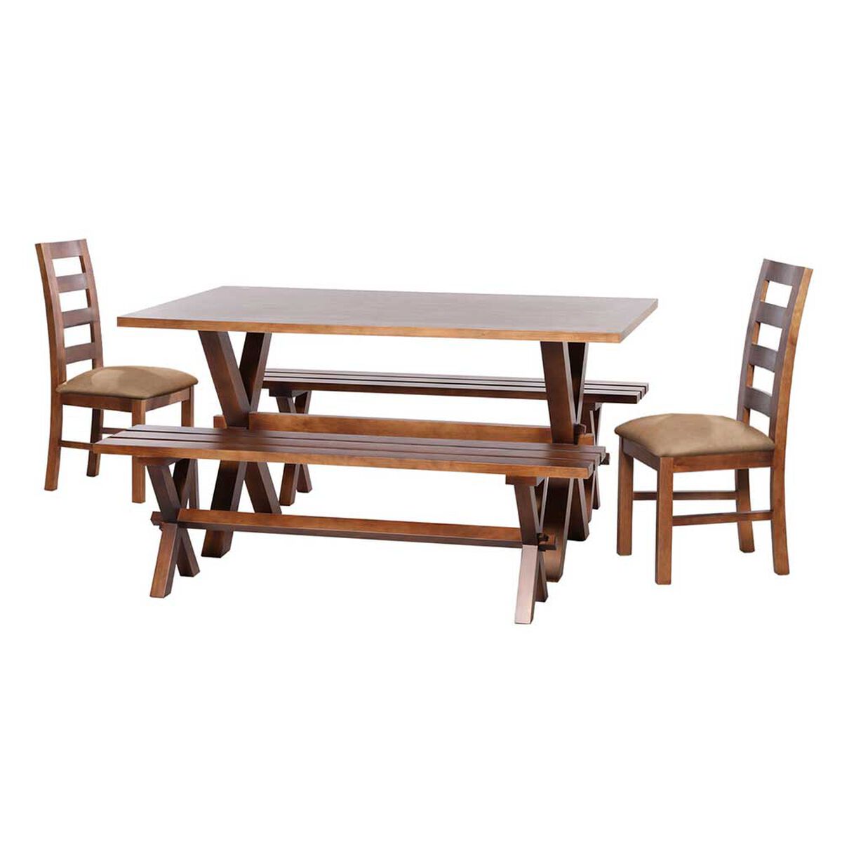 Juego de Comedor Latam Home Sevilla Granada 2 Sillas + 2 Bancas Cuero Kentucky Beige