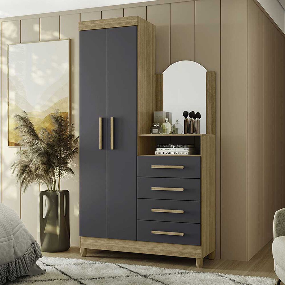 Cómoda Vekkahome Capri 4 Cajones 2 Puertas Negro Café