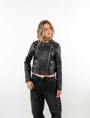 Imagen 1 del producto Chaqueta Crop Ecocuero Mujer Icono Negro