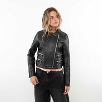 Chaqueta Crop Ecocuero Mujer Icono Negro