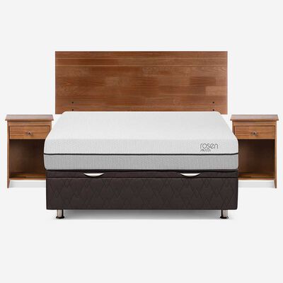 Imagen 1 del producto Boxet Rosen 2 Plazas Pratta + Respaldo + 2 Veladores Tabor Caramelo