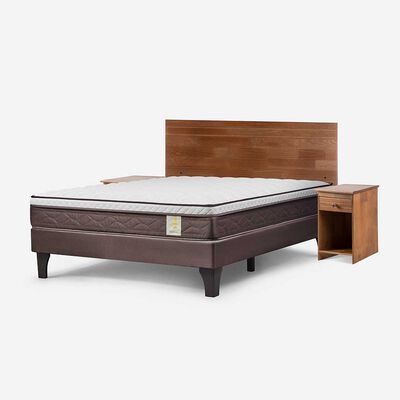 Imagen 2 del producto Cama Europea Rosen 2 Plazas New Style 4 Plus + Respaldo + 2 Veladores Tabor Caramelo