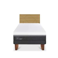 Cama Europea CIC 1,5 Plazas Ortopedic Advance + Respaldo Villarrica Mostaza