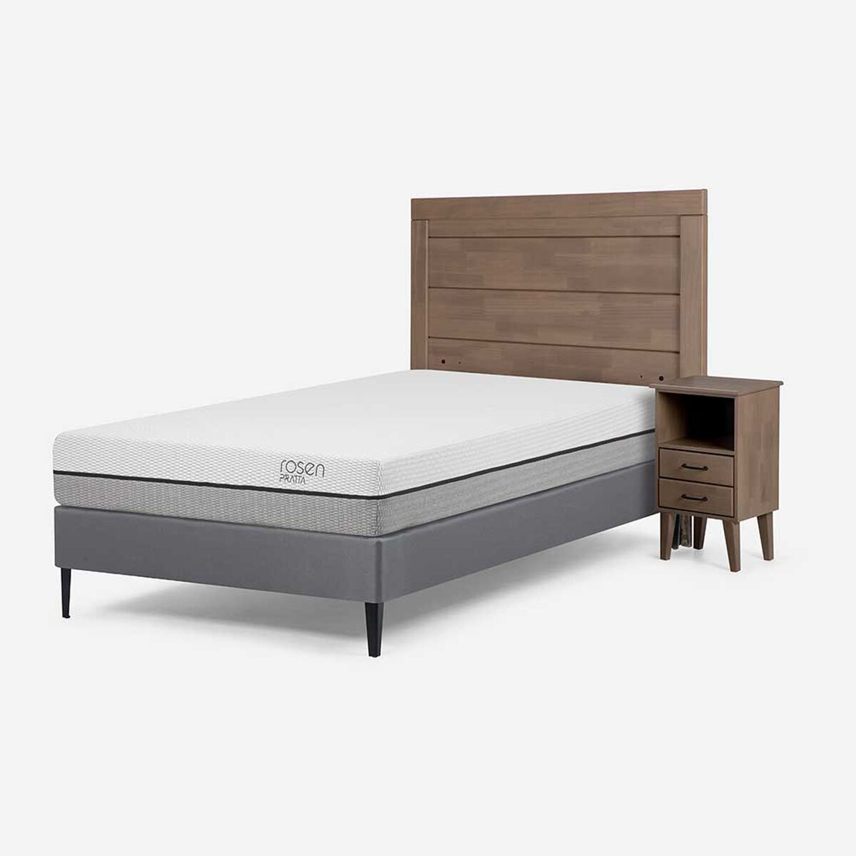 Cama Europea Rosen 1,5 Plazas Pratta + Respaldo + Velador Sicilia
