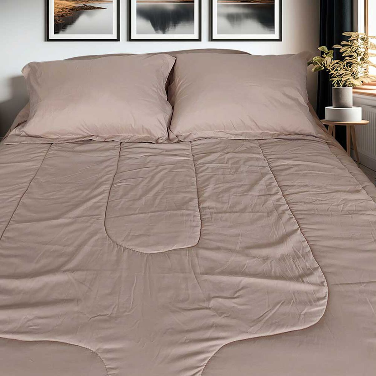 Plumón Sherpa Estampado Illusions 2 Plazas Taupe