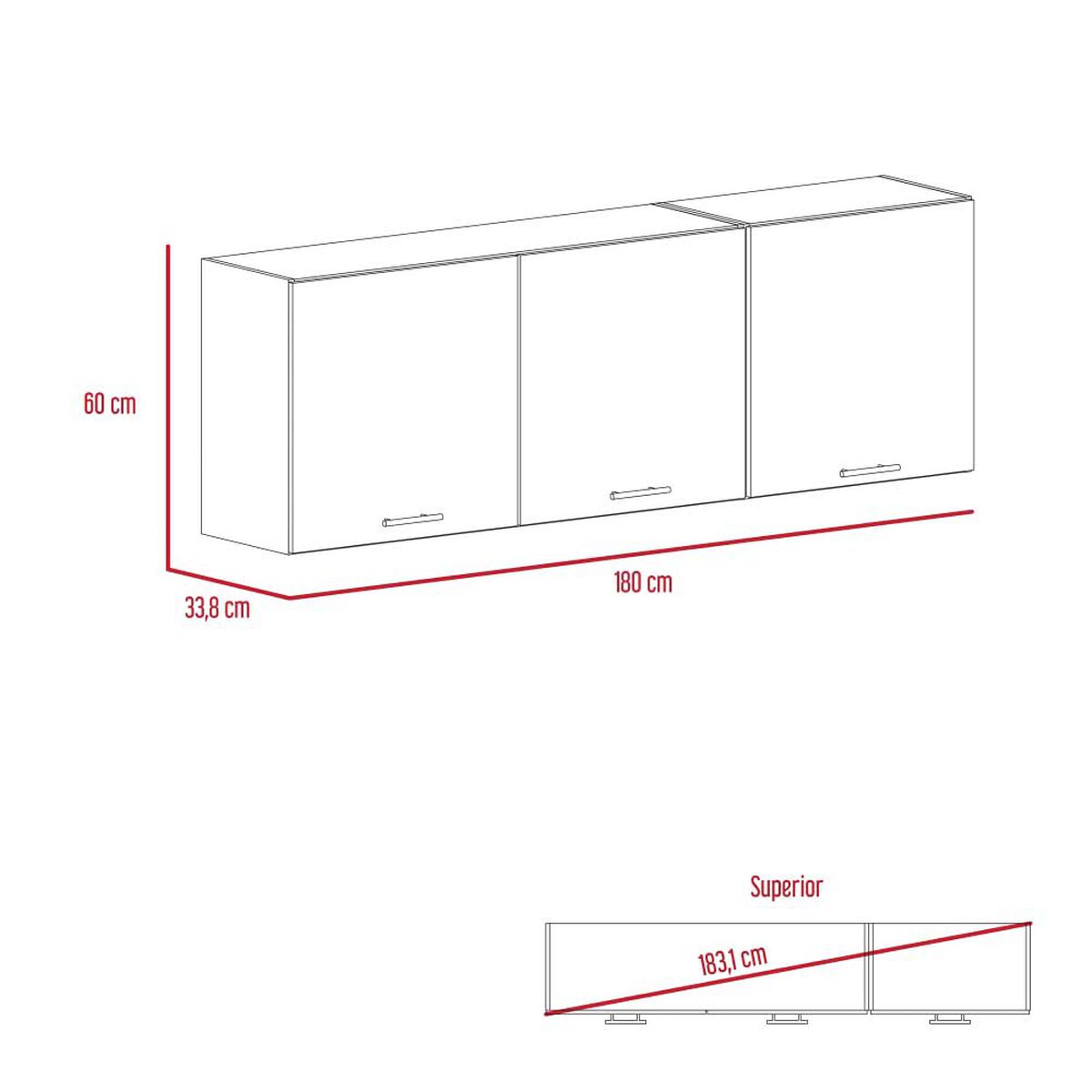 Mueble de Cocina Superior TuHome Gante 3 Puertas Rovere Niebla