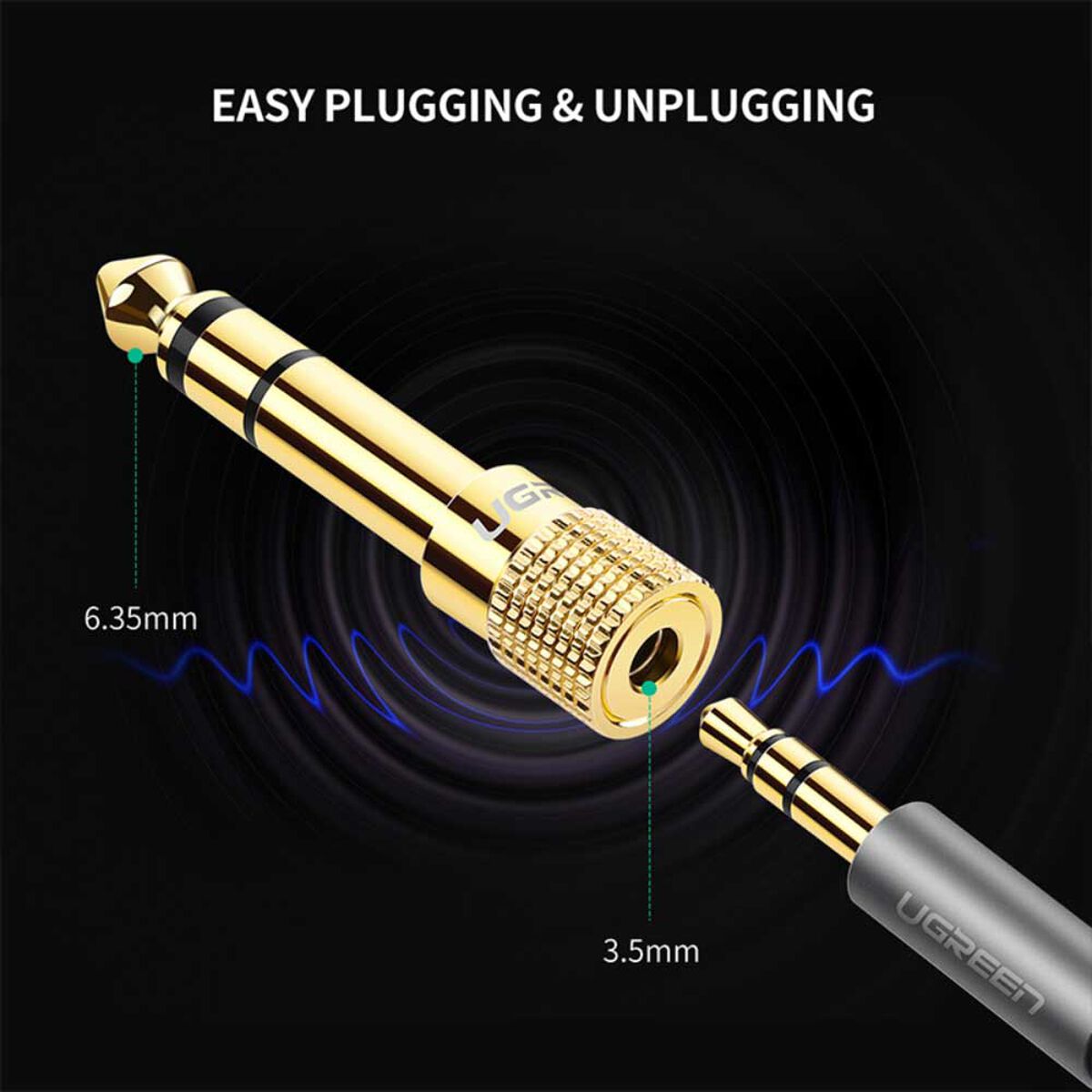 Adaptador Gold Estereo Plug 3.5Mm H/M Plug 6.3Mm Ugreen 20503