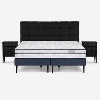 Cama Europea Rosen Base Dividida King Autonomy + Respaldo + 2 Veladores Issey Grafito