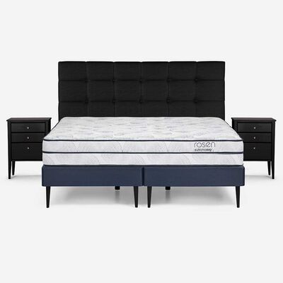 Cama Europea Rosen Base Dividida King Autonomy + Respaldo + 2 Veladores Issey Grafito