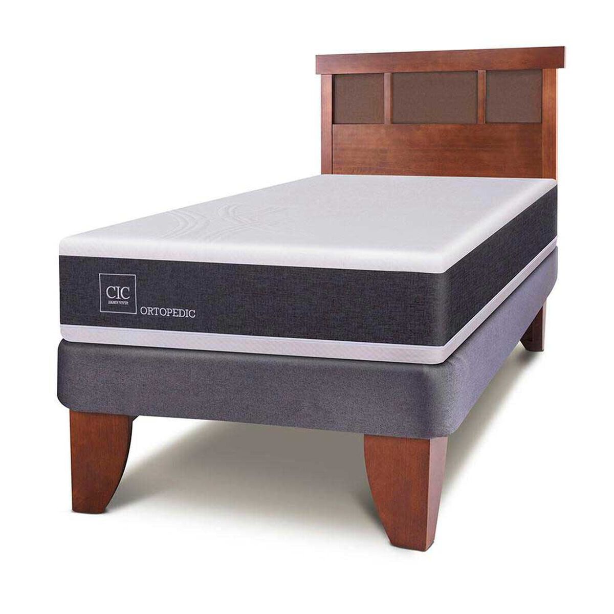 Cama Europea CIC 1,5 Plazas New Ortopedic + Respaldo Dublin Caramelo