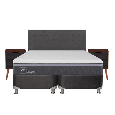 Imagen 1 del producto Box Spring CIC king Ortopedic Advance + Respaldo + velador Eufrates