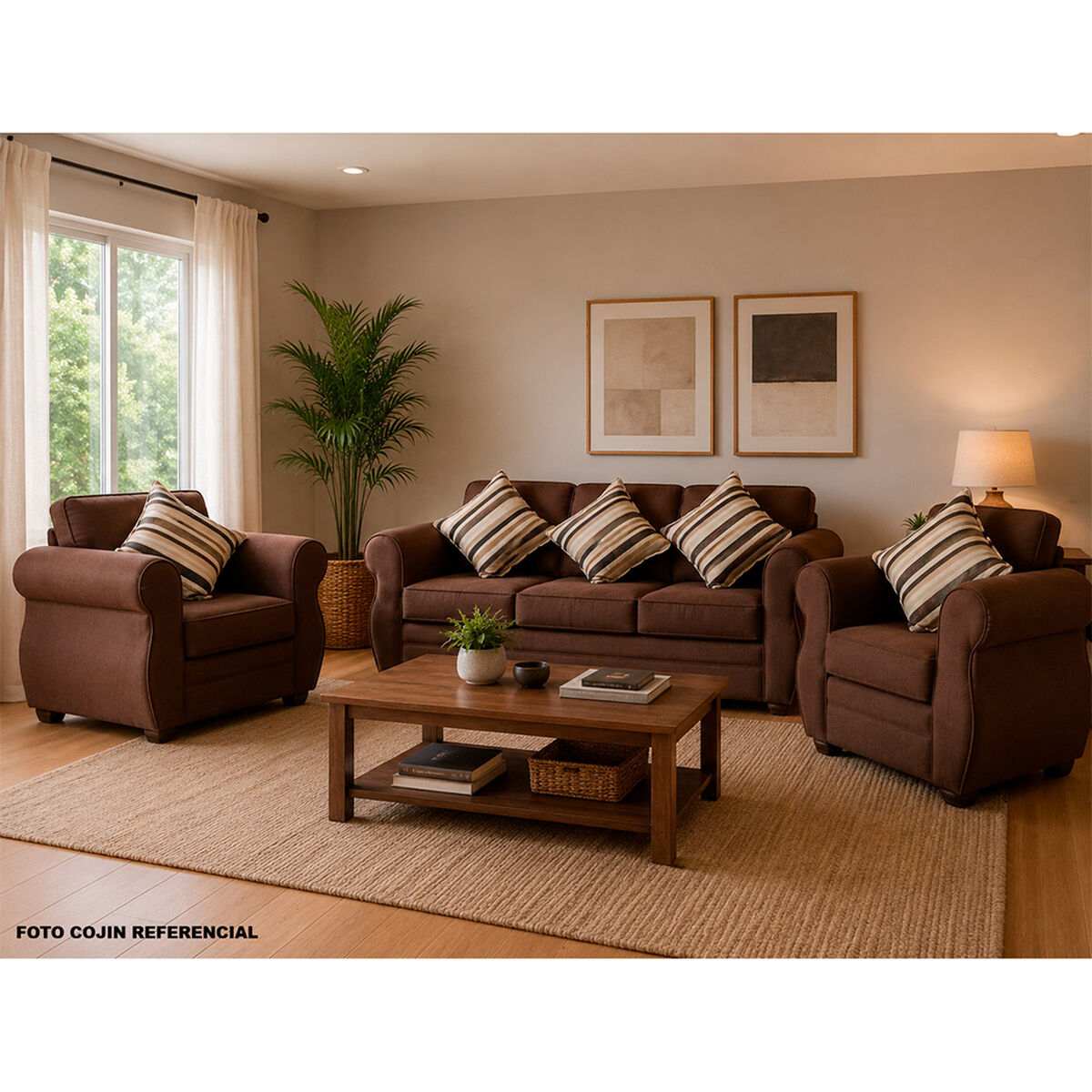 Juego de Living Almore Francia Sof&aacute; 3 Cuerpos + Dos Sillones 1 Cuerpo Caf&eacute;