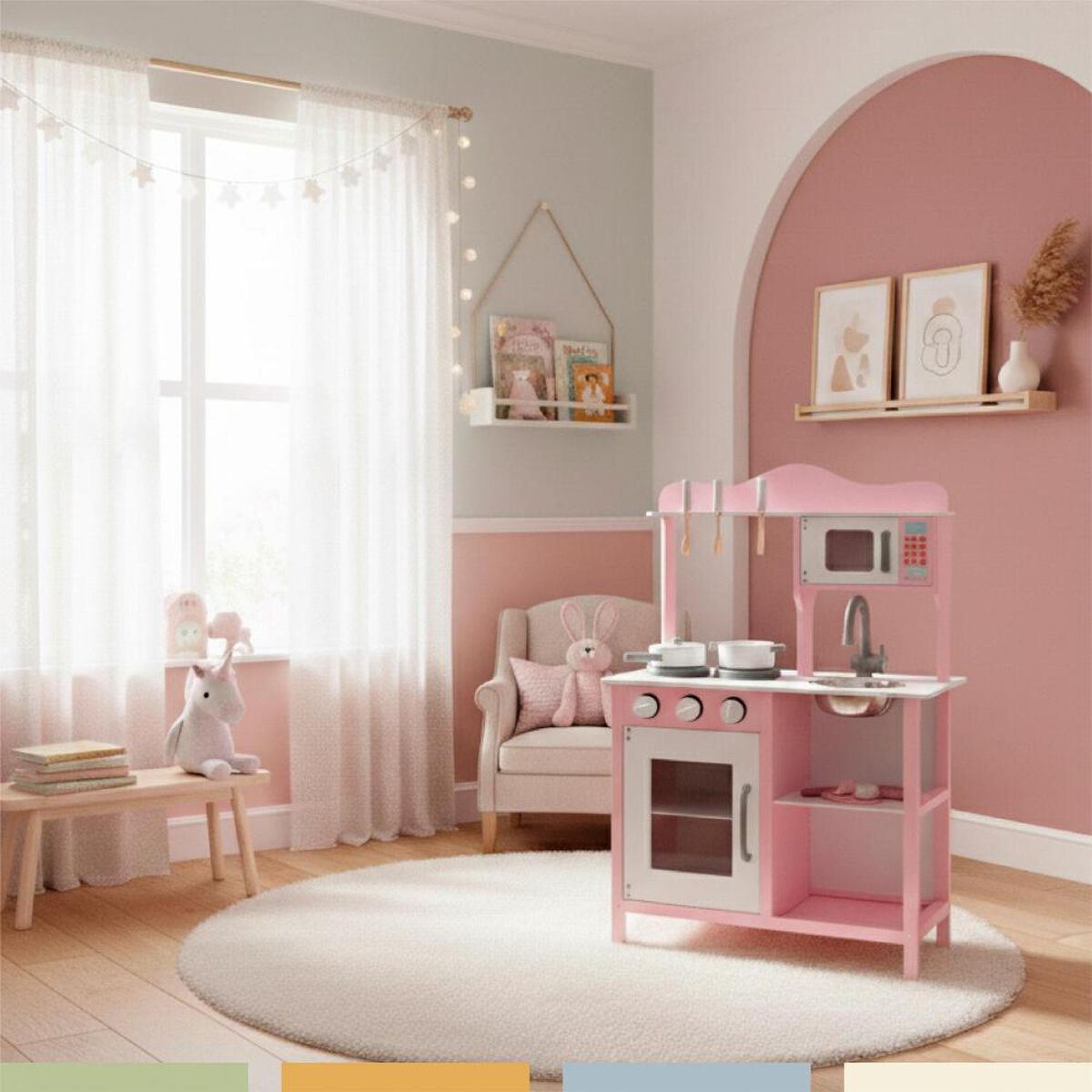 Cocina de Juguete Infantil Madera Rosada con Accesorios Band&uacute;