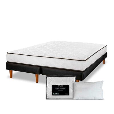 Cama Europea Flex 2 Plazas New Simple + Almohadas + Cubrecolchon Básico