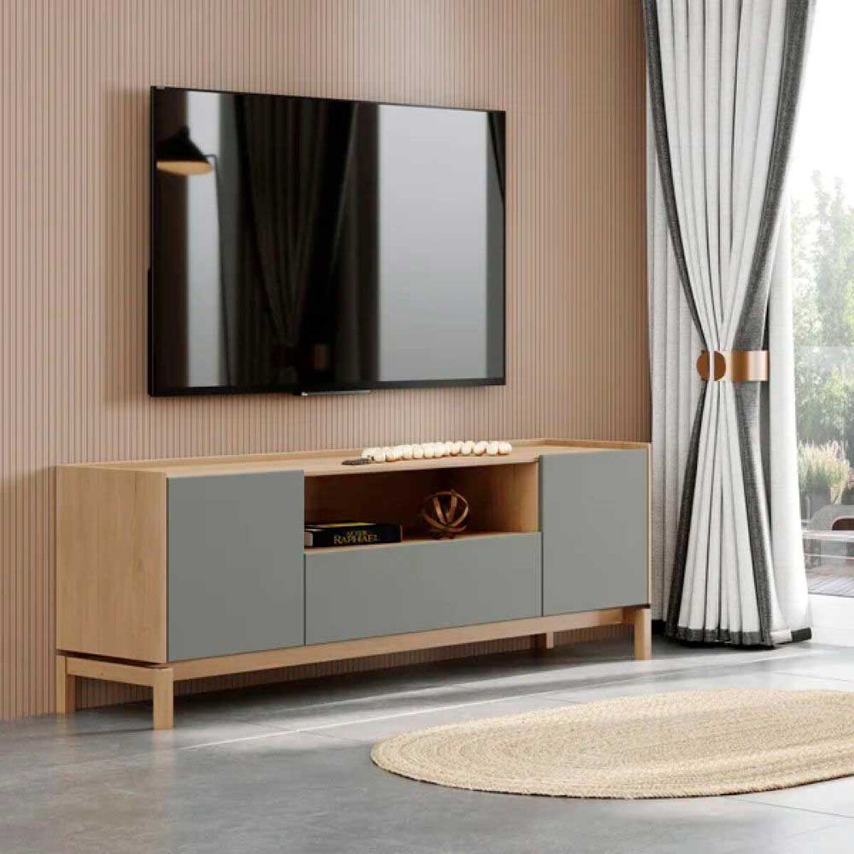 Rack TV Roca Barcelona 2 Puertas 1 Caj&oacute;n Verde Roble