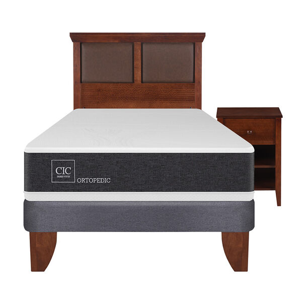 Cama Europea CIC 1,5 Plazas Ortopedic + Respaldo + Velador Torino
