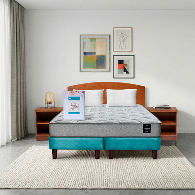 Combo Cama Europea Latam Home 2 Plazas Cannon BD Tela Turquesa + Textil + Respaldo + 2 Veladores Atlas