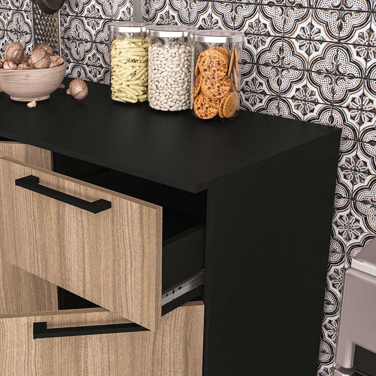 Mueble de Cocina Vekkahome Madri 1 Cajón 9 Puertas Café