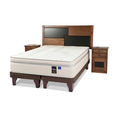 Cama Europea Flex Base Dividida 2 Plazas Máximo Cobre  + Respaldo + 2 Veladores Colonia
