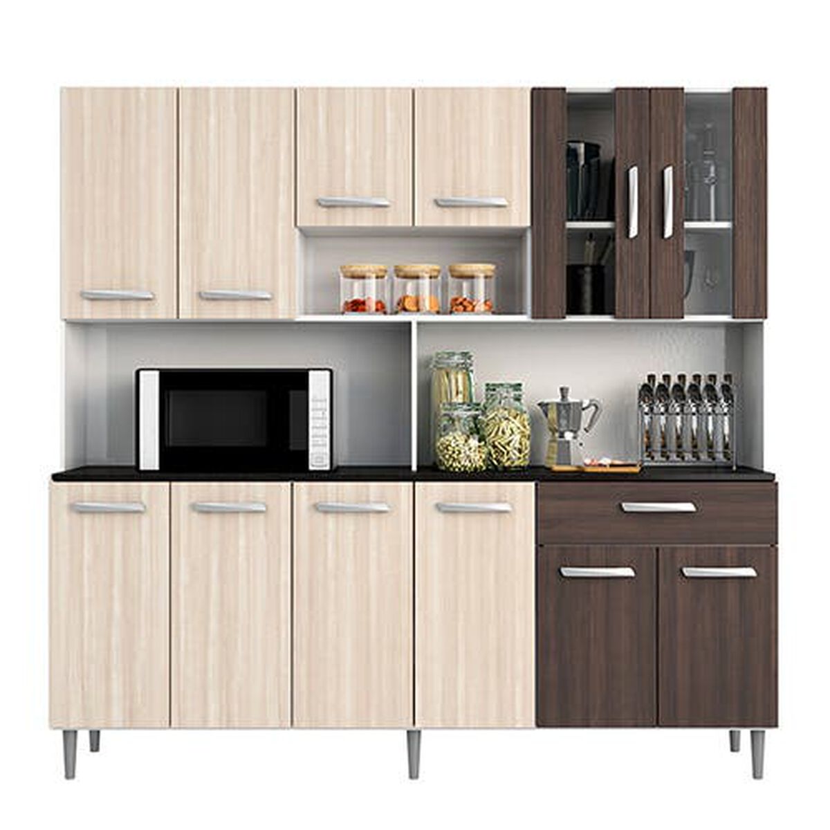 Mueble de Cocina Home Mobili Sam 1 Cajón 12 Puertas Café