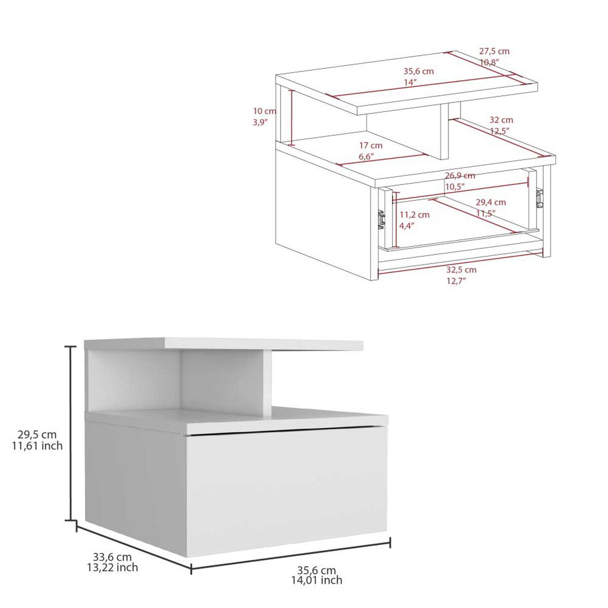 Velador Rectangular TuHome Dreams 1 Cajón Blanco