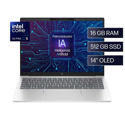 Notebook HP Pavilion Plus 14-ew1000la Core Ultra 5  RAM LPDDR5x-6400 MHz 16 GB (integrada) 512GB 14"" Integrada