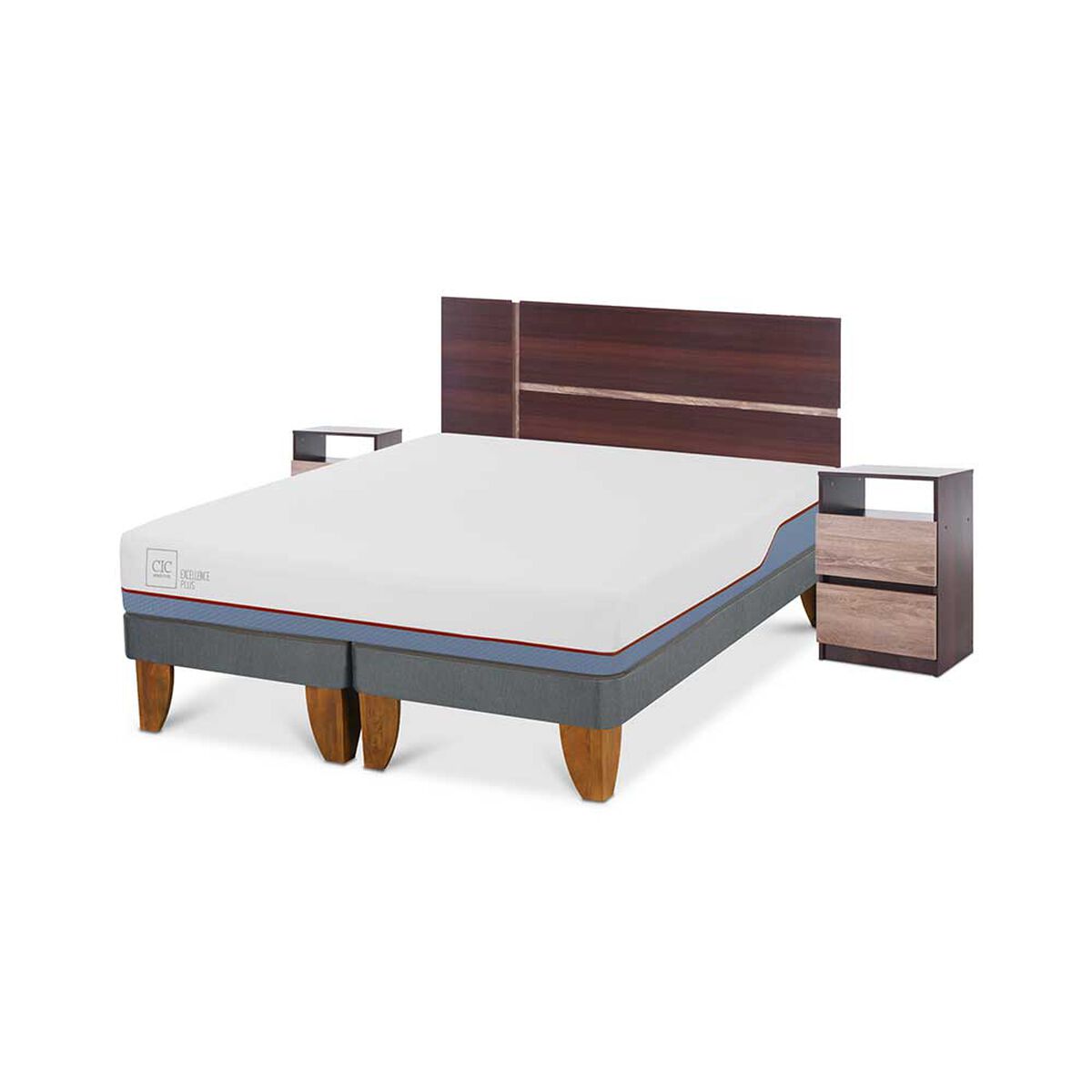 Cama Europea CIC Base Dividida 2 Plazas Excellence Plus + Respaldo + 2 Veladores