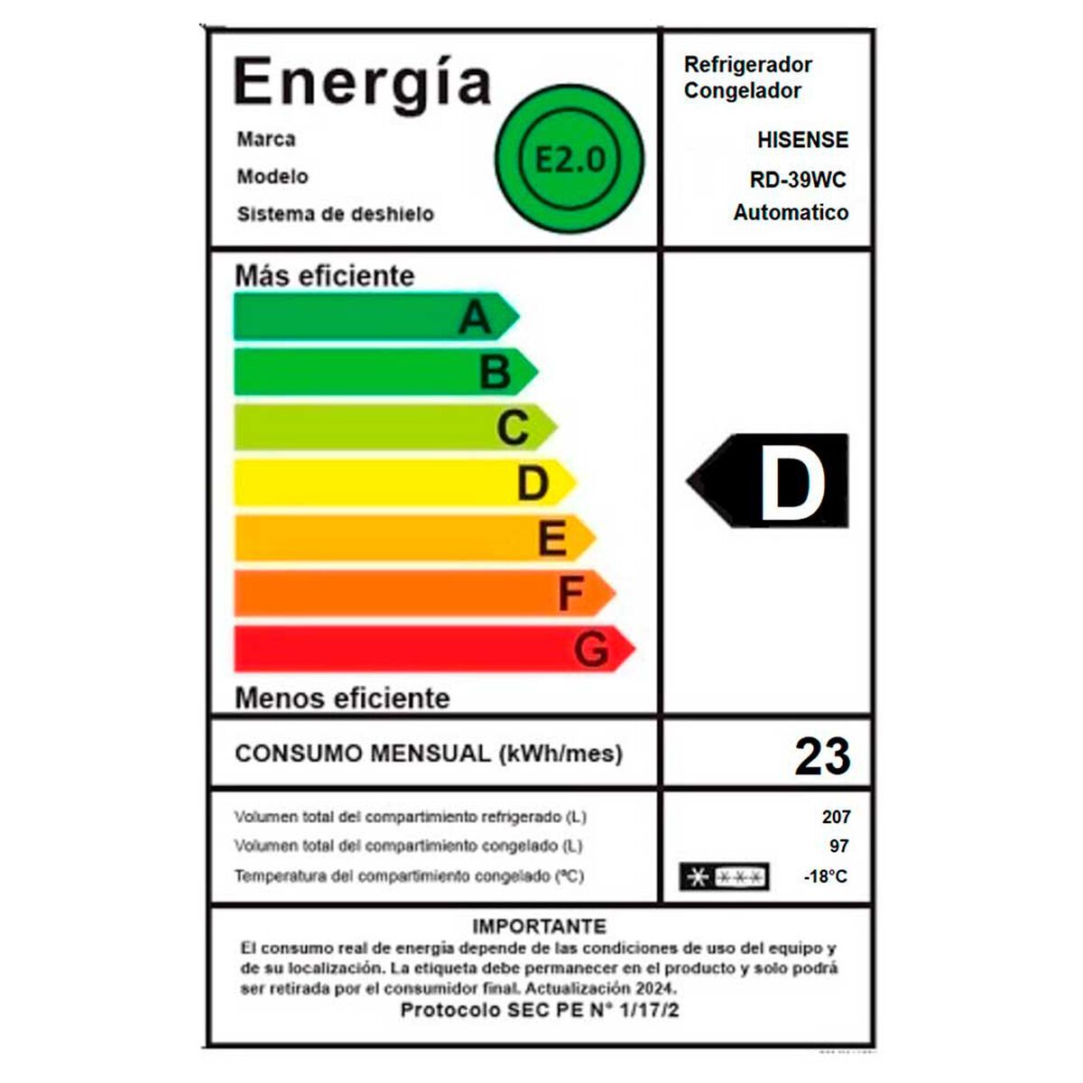 Refrigerador No Frost Hisense RD-39WC 304 L