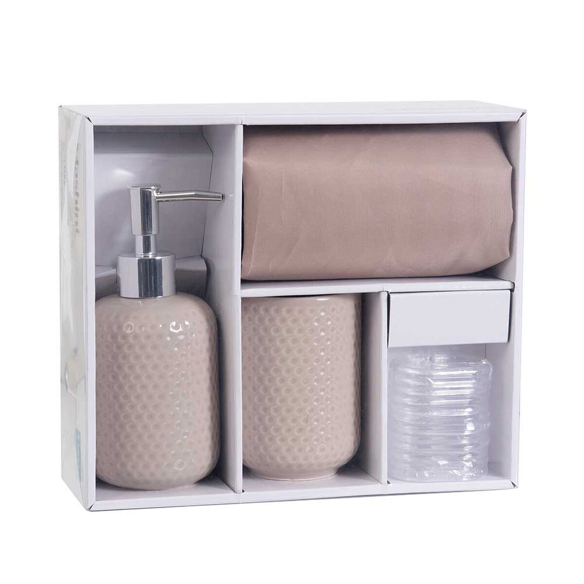 Set Cortina de Baño 4 Piezas Mashini Liso Arena