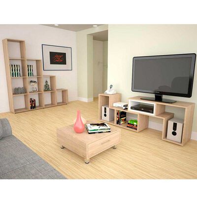TUHOME Rack TV Extensible + Biblioteca + Mesa de Centro TuHome