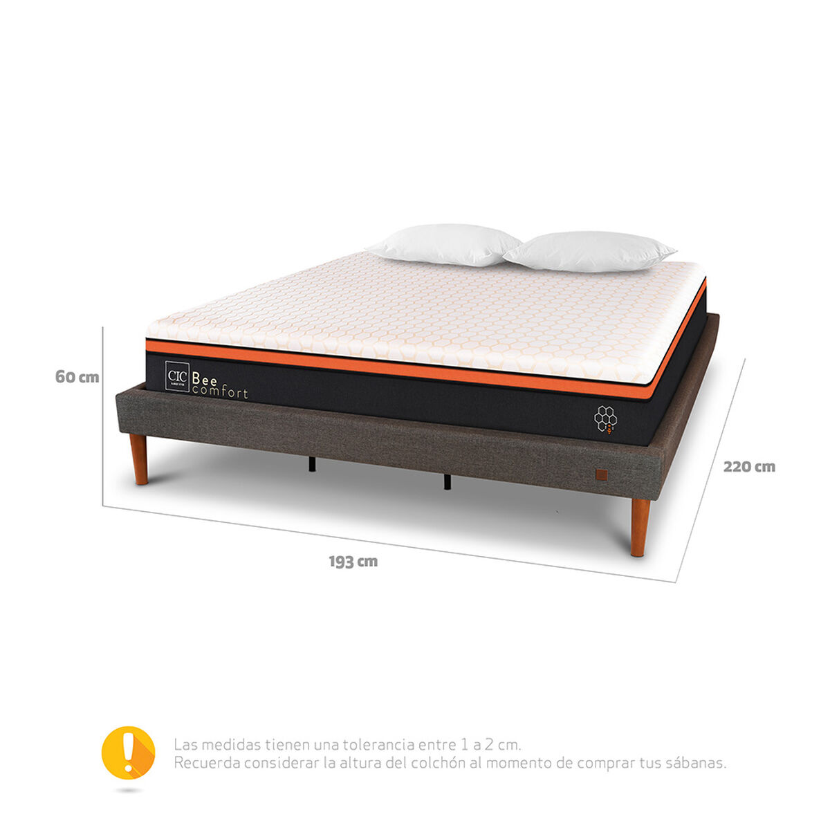 Cama Europea Curve CIC King Bee Comfort + Almohadas Viscoel&aacute;sticas