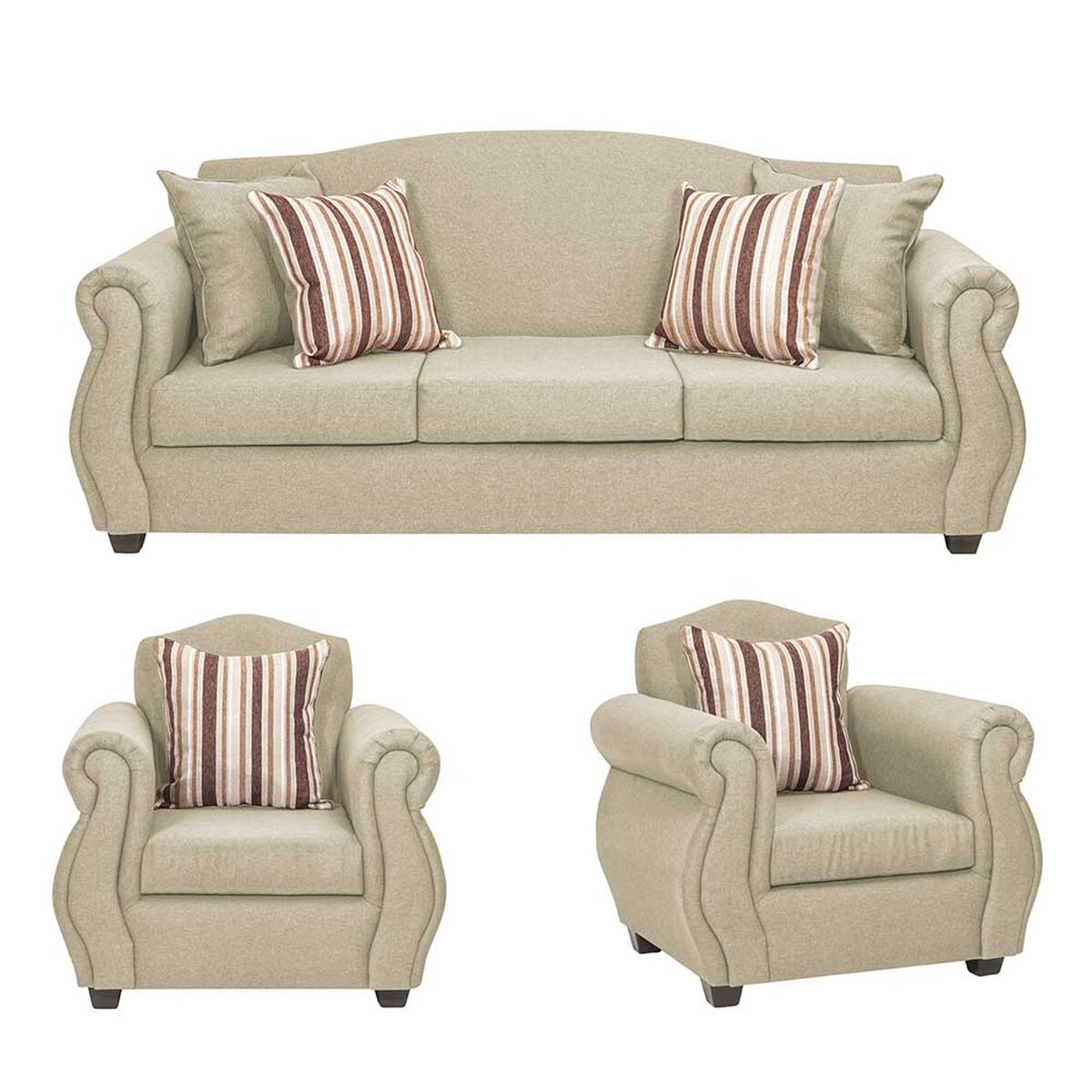 Juego de Living Innovamuebles Azucena Sofá 3 Cuerpos + Dos Sillones 1 Cuerpo Beige 