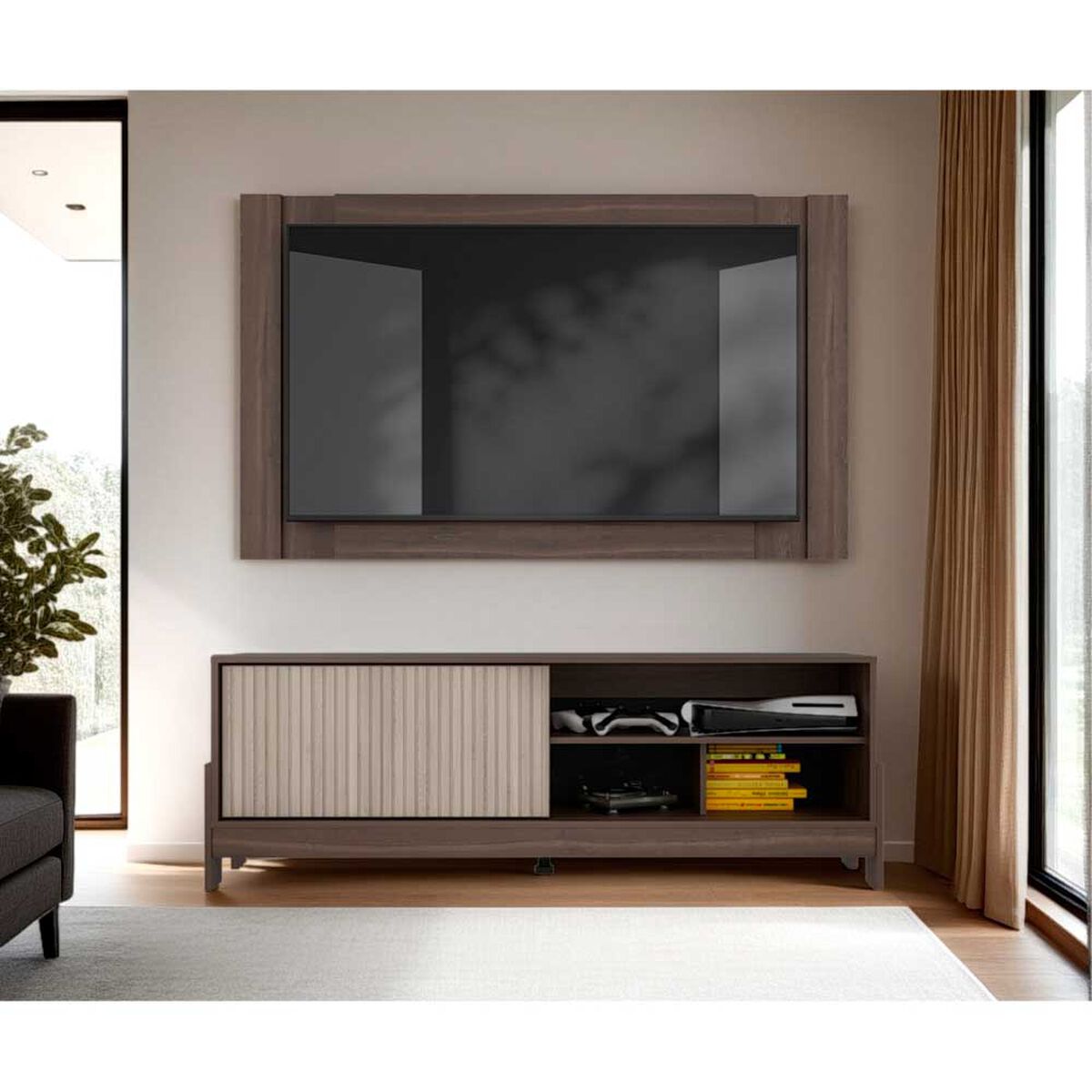 Estante TV Tuhome Odell Hasta 65" Milan y Roble Natural