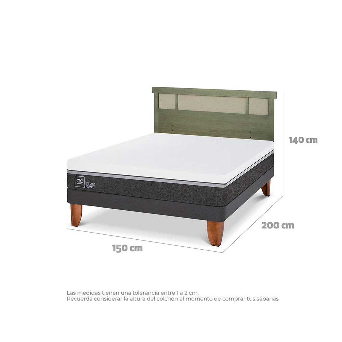 Cama Europea CIC 2 Plazas Ortopedic Advance + Respaldo Dublin Olivo